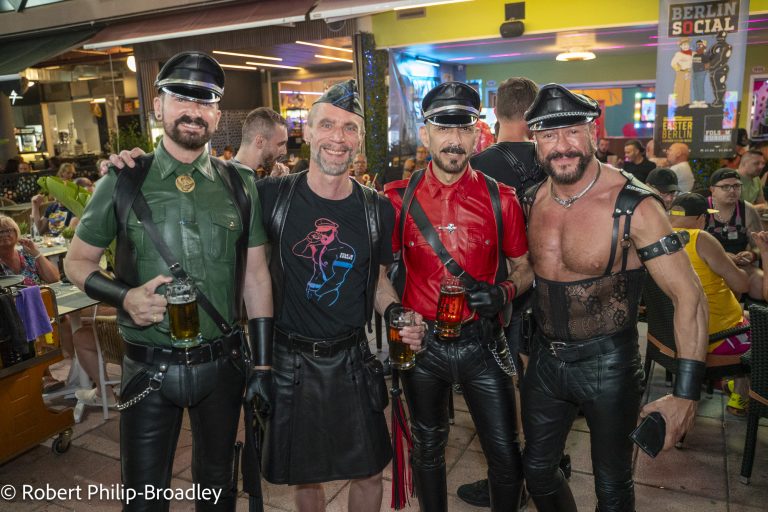 Friends celebrating Maspalomas Fetish Pride in leather gear